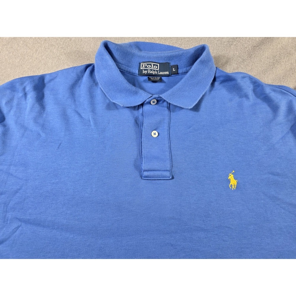 Polo Ralph Lauren Shirt Mens Large Blue Short Sleeve Yellow Pony Classic Preppy